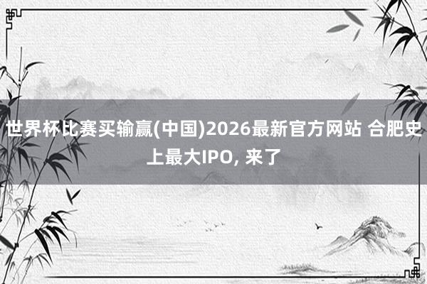 世界杯比赛买输赢(中国)2026最新官方网站 合肥史上最大IPO， 来了