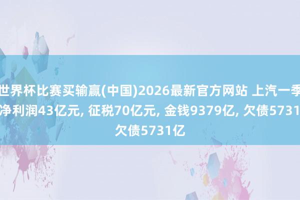 世界杯比赛买输赢(中国)2026最新官方网站 上汽一季度净利润43亿元， 征税70亿元， 金钱9379亿， 欠债5731亿