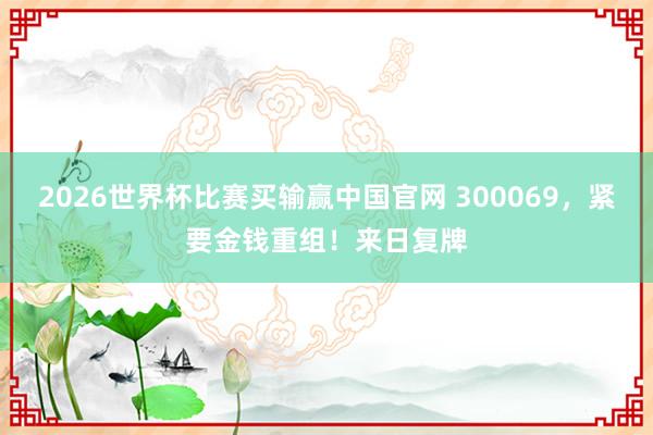 2026世界杯比赛买输赢中国官网 300069，紧要金钱重组！来日复牌