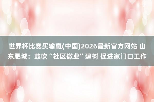 世界杯比赛买输赢(中国)2026最新官方网站 山东肥城：鼓吹“社区微业”建树 促进家门口工作