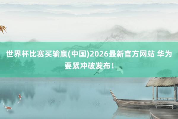 世界杯比赛买输赢(中国)2026最新官方网站 华为要紧冲破发布！