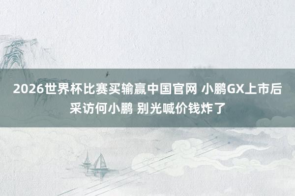 2026世界杯比赛买输赢中国官网 小鹏GX上市后采访何小鹏 别光喊价钱炸了