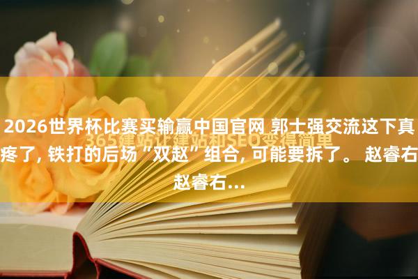 2026世界杯比赛买输赢中国官网 郭士强交流这下真头疼了， 铁打的后场“双赵”组合， 可能要拆了。 赵睿右...